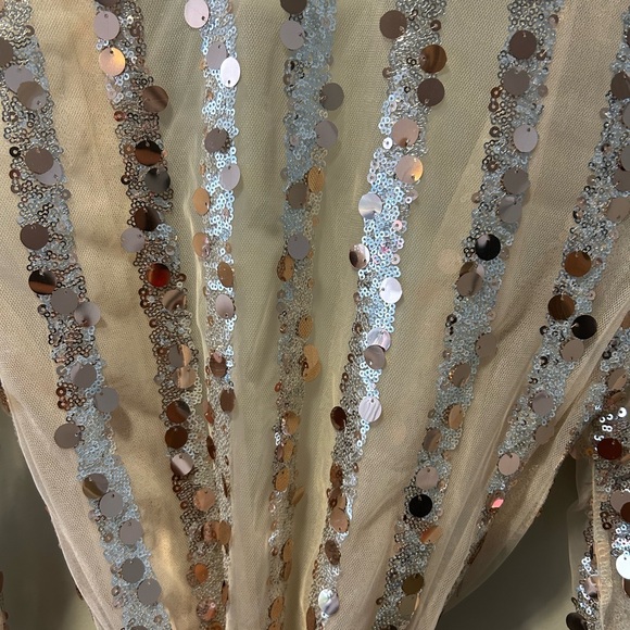 Silver Sequin Sheer Mesh Wrap Dress with Belt - Picture 3 of 5